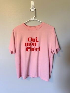 H&M Pink and Red “Oui, Mon Cheri” Graphic T‑Shirt Size L
